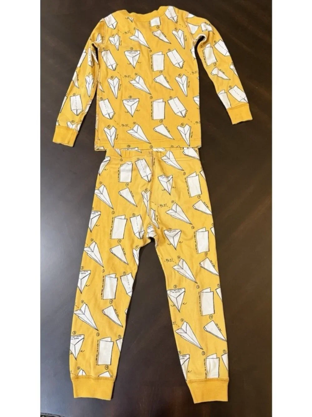 Hanna Andersson Organic Cotton Pajamas Yellow Paper Airplane Print Sz 100cm US 4